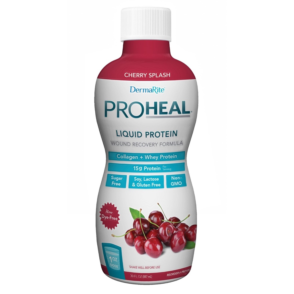 DermaRite's Proheal Proheal Protein Supplement - Liquid Protein Wound Recovery Formula, 15g Collagen & Whey Protein - Cherry Splash Flavor, 30 oz., 1 Count