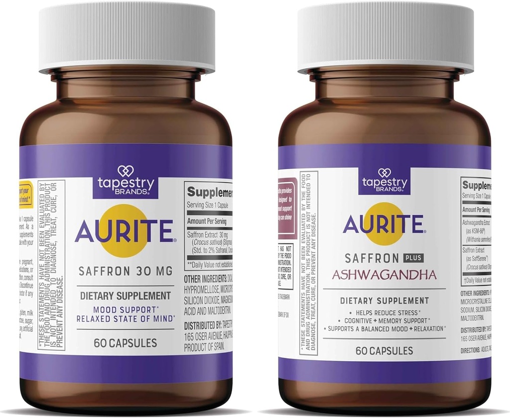 Saffron Ashwagandha & Saffron Supplement Bundle | Stress Management, Mood Support, Long-Term Memory. Vegetarian Friendly, Non-GMO, Gluten-Free, Soy-Free