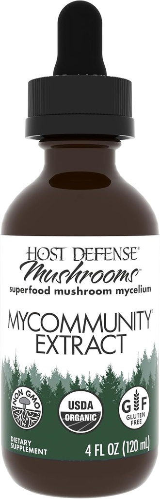 Host Defense MyCommunity Extract - 17 είδη Mushroom συμπλήρωμα για ανοσοποιητική υποστήριξη - Extract with Lion's Mane, Reishi. Chaga, Cordyceps, Turkey Tail & More - 4 fl oz (120 Services)*