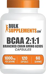 BulkSupplements.com BCAA 2:1 Capsules - Branşlı Zincir Amino Asitler, BCAA Supplements, BCAA Capsules - BCAA 1000 mg, BCAA Pills - Gluten Free - 2 Capsules for Service, 120 Capsules