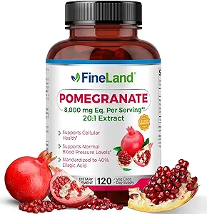 FineLand Pomegranate Extract 20:1, 8,000 mg Equivalent per Serving, 40% Ellagic Acid Standardized, Antioxidant Supplement for Cellular & DNA Health, 120 Veg Capsules, 4-Month Supply