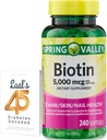 Spring Valley Biotin 5000 mcg 240 Kont, Saç Deri Çiçeği için Diyet Supplement, Kadınlar için Saç Vitaminleri Lual'in 45 Diyabet Decoded