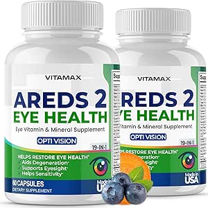 AREDS 2 Göz Vitaminleri - Lutein, Zeaxanthin, Bilberry, Astaxanthin Mineral Vizyon Tamam - Destekler Göz Strain, Kuru Gözler, Baskı ve Vizyon Sağlığı - ABD'de Yapılan - 120