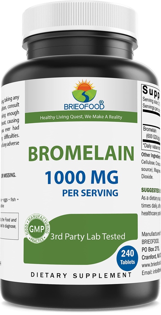 Brieofood Bromelain 1000 mg In Service 240 Tabletler - Proteolytic Digestive Enzyme - Sağlıklı Digestion, Ortak Sağlık, Nutrient Abhidrorpsiyon