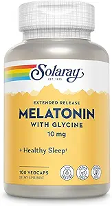 SOLARAY Melatonin 10 mg with Glycine - Genişletilmiş Yayın, Sağlıklı Uyku Yardım ve Calming Relaxation Support - Lab TY, Vegan, Gluten Free, 60-Day Garanti - 100 Hizmet, 100 VegCaps