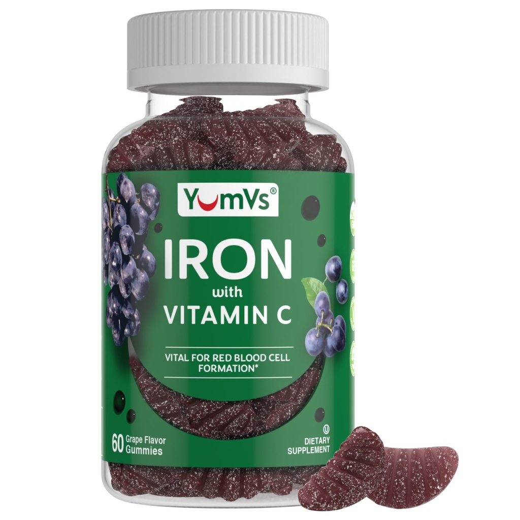 Demir Gummies C ile Vitamin C - 10 mg Iron Supplement – Great-Tasting Gummies Grape Flavor – Supports Immune Health & Helps with Iron Deficiency – Vegan, Kosher, Non-GMO – 60 Kont