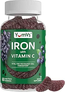 Demir Gummies C ile Vitamin C - 10 mg Iron Supplement – Great-Tasting Gummies Grape Flavor – Supports Immune Health & Helps with Iron Deficiency – Vegan, Kosher, Non-GMO – 60 Kont