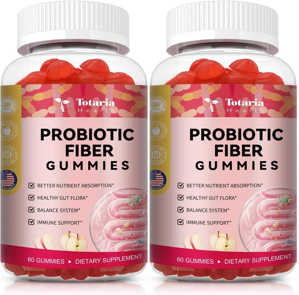 9-σε-1 Προβιοτικές Ίνες Gummies για Ενήλικες & Έφηβοι 16G Fiber per Serving, Psyllium Fiber Supplement with 5 Billion CFU Bacillus Coagulans, Inulin, ACV for Digestive, Gut & Immune Wellness - 2 Μπουκάλια