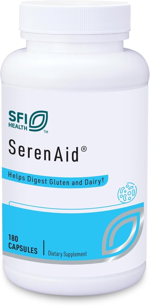 Klaire Laboratuvarları SFI Health SerenAid - Vejetaryen Multi Digestive Enzymes Supplement with DPP-IV Activity & Lactase - Enzyme Mix to Support Gluten & Dairy Breakdown - Supports Digestion (180 Capsules)
