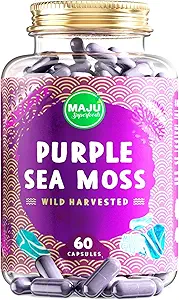 MAJU'nun Güçlü Mor Deniz Moss Capsules (60 ct), Ekstra-Strength Mor Minerals, Chondrus Crispus, Güçlü Than Gel, Organik İrlandalı Seamoss Capsule ile kıyasla, Wild Harvested Toz Pills Capsule, Wild Harvested Toz Pills