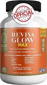 Reviva Glow Max - Saç, Skin & Nails Destek Tamam | Biotin, Kalsiyum, Magnezyum, Folate & Herbal Mix | Premium Formula | 60 Capsules, Vegan & Gluten-Free Free