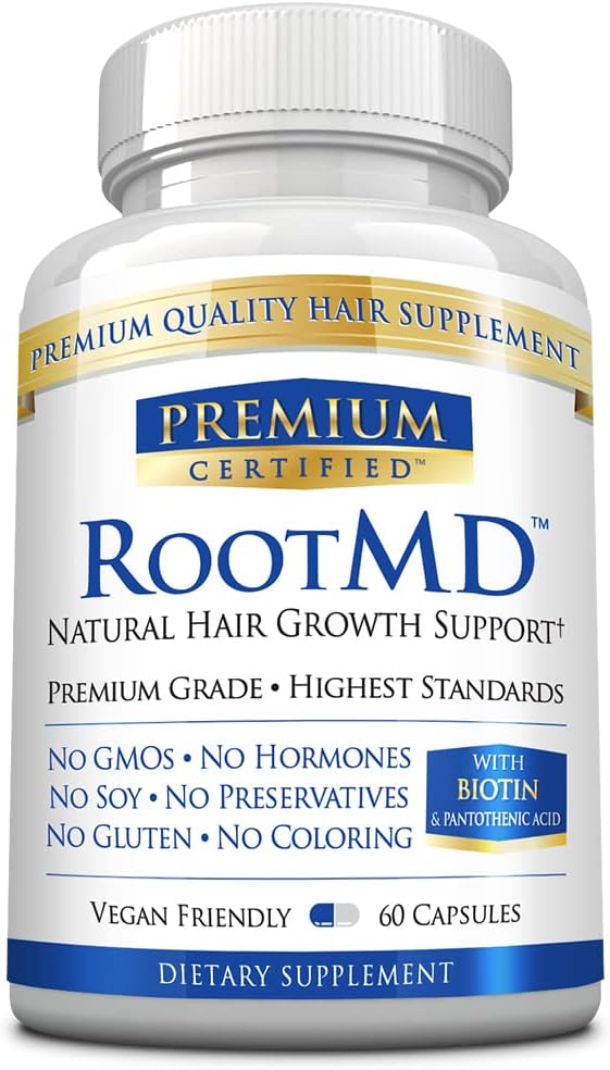 RootMD - Διεγείρει την ανάπτυξη των μαλλιών, rejuvinate οζίδια, Βελτιώστε την κυκλοφορία Scalp - Βιοτίνη, χαλκός, οξικό τοκοφερύλιο, Saw Palmetto - Όλα φυσικό Vegan φιλικό - 60 κάψουλες