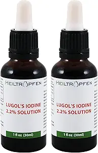 2X 2.2% Lugol's Iodine Çözüm 2x1 Fl Oz - 2x30 ml | Farm Grade Malzemeler | Lugols Çözümü Iodine ve Pyum Iodide | İki Şişe seti | Heiltropfen®
