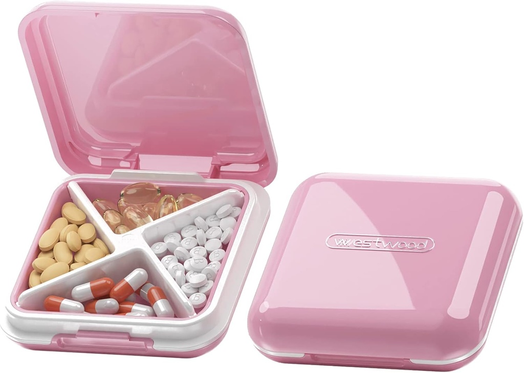 DUBSTAR Küçük Pill Case, Cute Pill Box - Seyahat Günlük Pill Organizer, Portre için Portreatif Pretty Pill Konteyner, Vitaminler için Compact Tıp Kazananları, Fish Oils, Supplements (Pink)
