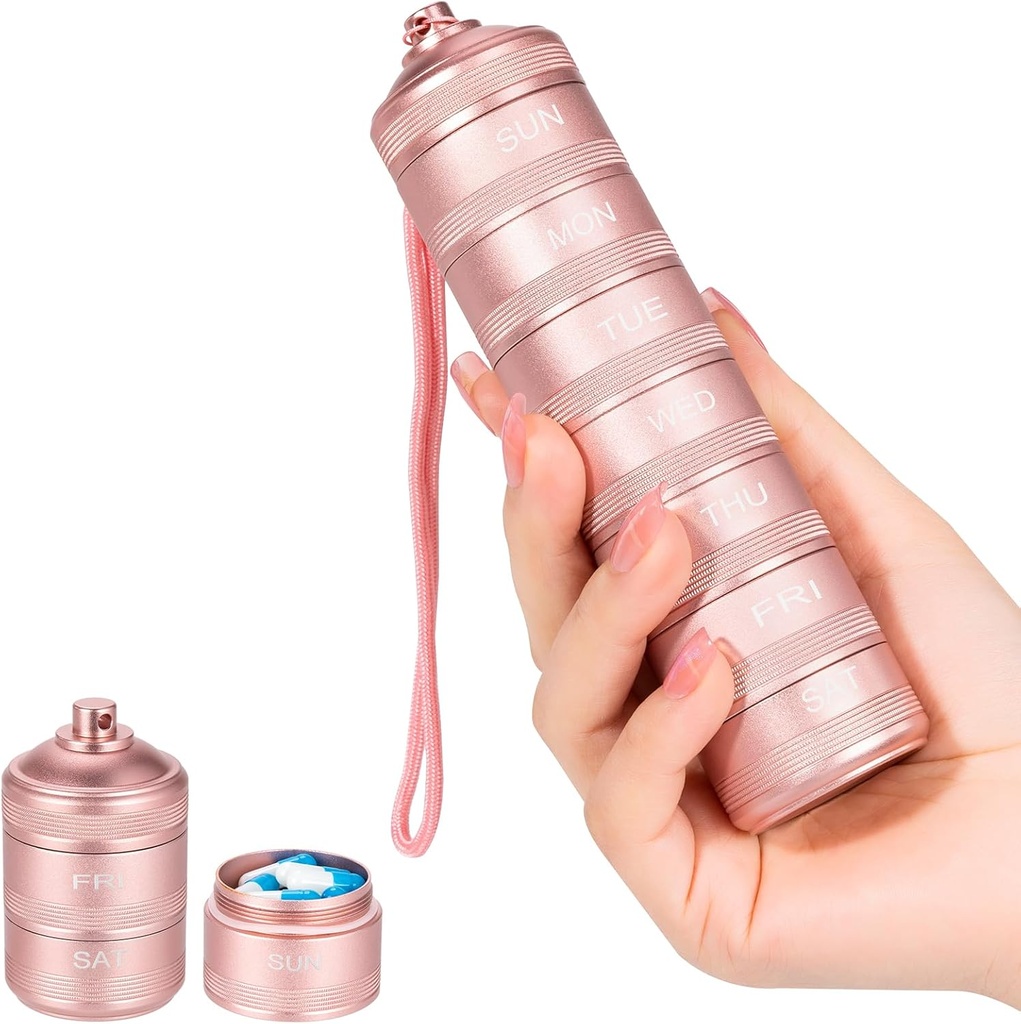 7 Günlük Metal Pill Organizer - Sular Seyahat Vitamini Vaka Pill Box, Günlük Pill Konteyner 7 Karşılaştırma, Haftalık Pill Konteynerleri Tıp Tamamları Balık Yağı, Pink Pill