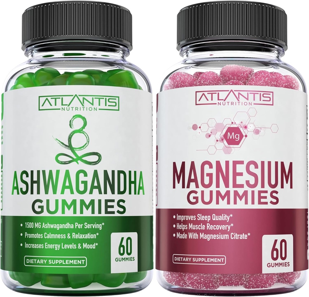 Ashwagandha & Μαγνήσιο Gummies για βελτιωμένο ύπνο & Ενισχυμένες λειτουργίες σώματος. Ashwagandha Ενισχύει Mood & Energy - Μαγνήσιο Βοηθά στην ανάκτηση των μυών και ανακουφίζει Cramps - Vegan