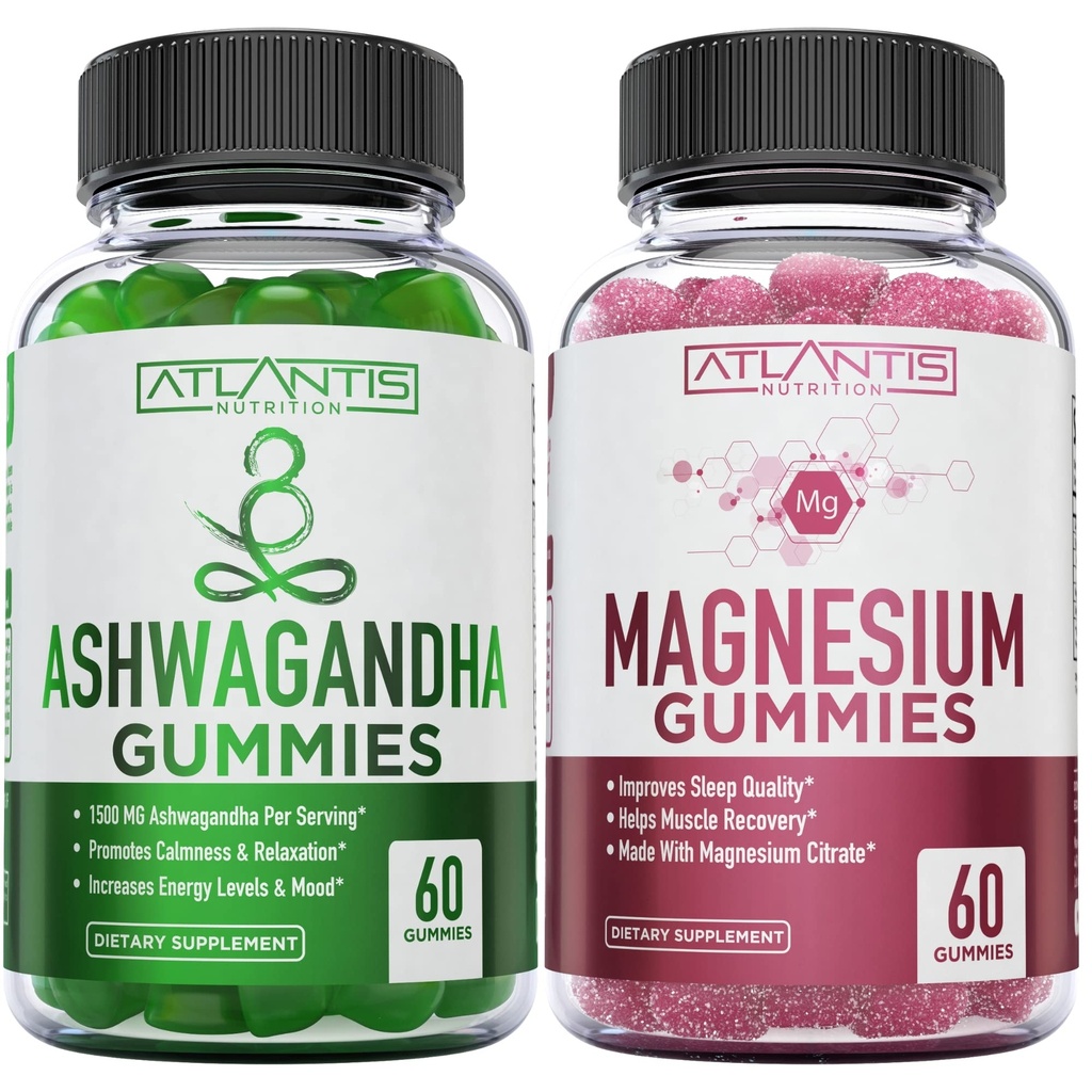 Ashwagandha & Magnezyum Gummies for Improv Sleep & Supported Body Functions. Ashwagandha Boosts Mood & Energy - Magnezyum Kasları ve Relieves Cramps - Vegan