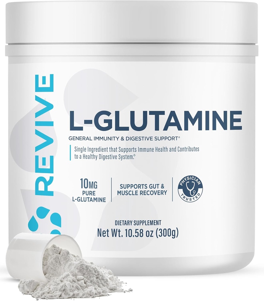 Revive Gut L-Glutamine Powder MD - Ανάκτηση μυών & ανοσοποιητικό σύστημα Booster για ενήλικες - Προάγει Digestive Υγεία & Μειώνει τη μυική πόνο - Ανοσία & Θήκη Vegan Pure L Glutamine Συμπλήρωμα