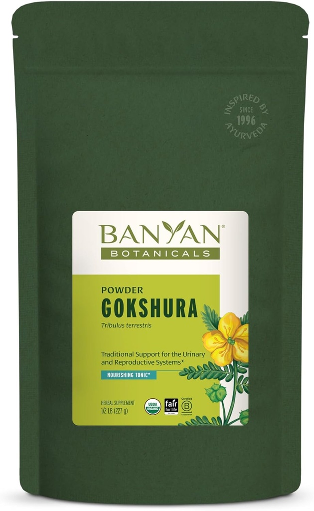 Banyan Botaniks Gokshura Toz - Organik Gokshura Meyvesi (Tribulus Terrestris) Toz - Erkeklerin Yaşam Tamamı - Destekler Urinary Health* – 1⁄2 lb. – Non-GMO Sustainable Sourced Vegan