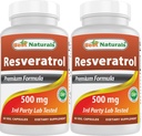 Best Naturals 2 Packs Resveratrol Kompleksi 500 mg 60 Veg Capsules Made with Grape Skin, Red Wine, Quercetin - Gluten Free & Non GMO - (Top 120 Capsules)