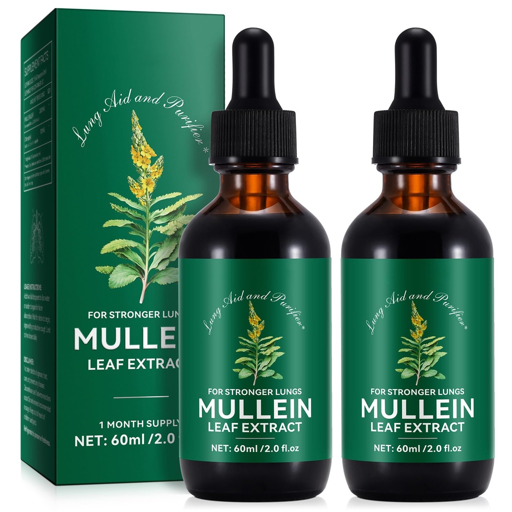 Mullein Drops for Lungs 4 Fl Oz - Mullein Leaf Extract for Lungs with Chlorophyl - Φυσικό συμπλήρωμα βοτάνων για τον καθαρισμό πνεύμονα, αναπνευστική υποστήριξη, ενισχύει την ανοσία, Digestive Wellness