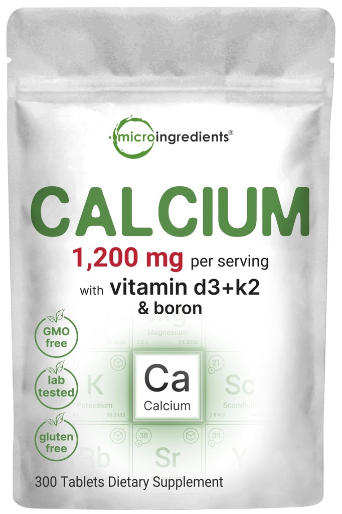 Mikro Malzemeler D3 & K2 ile 1.200 mg, 300 Tabletler | Kadınlar ve Erkekler için boru takviyeleri | Mineral Kompleksi Kemik, Dişler, Kolon & Cardiovascular Health | Non-GMO, Gluten-Free