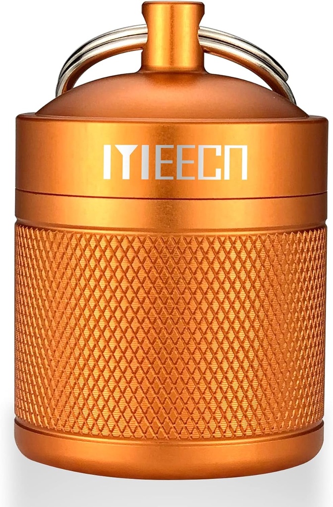 Keychain Pill Holder, Box, Aluminum, Waterproof Container, Pill Organizer for Outdoor Travel Camping, Size: 1.6 x 1.6 x 2 in (Orange)