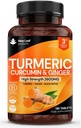 Turmeric Tablets with Black Pepper & Ginger - Κουρκουμίνη - 180 Turmeric and Black Pepper Tablets (3 Μήνας) High Strength Active Turmeric Supplements Not Capsles, by New Leaf