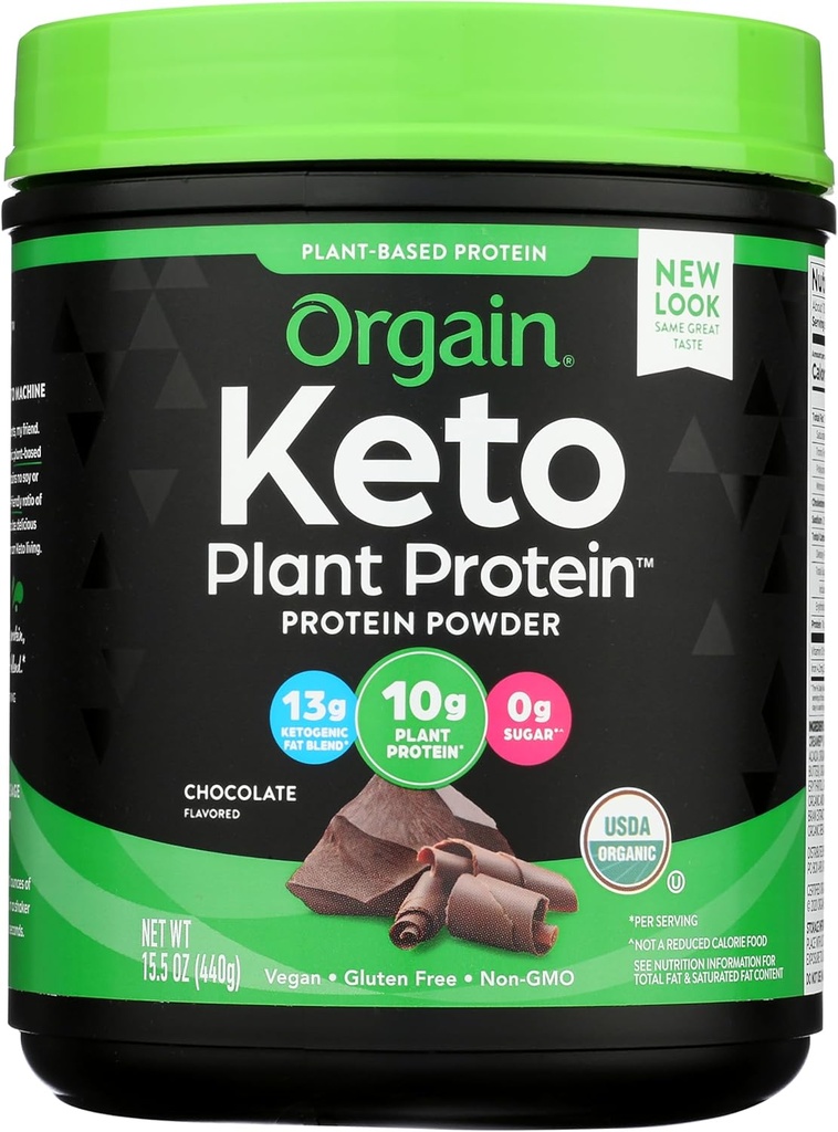 Orgain Organic Keto Vegan Protein Toz, Çikolata - 10g Plant bazlı Protein, 0g Sugar*, Aokado & Coconut Oil, Gluten Free, No Dairy, Lactose veya Soy Malzemeler, Smoothies & Shakes, 0.97lb