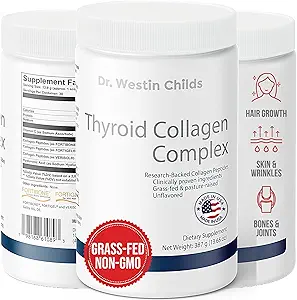 Dr. Westin Childs - Thyroid Collagen Complex, Πατενταρισμένο Peptides Protein Powder - Υαλουρονικό Οξύ & Βιταμίνη C για Thyroid, Hair, Skin, Nails, Joints, & Digestion Support, Grass-fed, Unflaved, 13.6oz