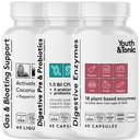 Gençlik ve Tonic Digestion Stomach Support & Detox for Regularity, Gas & Bloating & Gut Health. Tüm Tipler Digestive Enzymes Probiyotiks & Prebiyotiks Charcoal Peppermint & Organic Coconut Oil 180 Pills