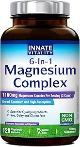 Innate Vitality Magnezyum Kompleksi 6-in-1, 1160 mg Per Servis, Rest & Digestion, Magnezyum Glycinate & Citrate, High Abxia, 120 Vegan Capsules