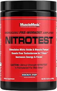MuscleMeds Nitrotest Pre-Educate Supplement Drink, Boost Nitric Oxide, Testosterone, Rocket Pop, 30 Υπηρεσίες, 1,03 λίρα, 1 κόμης