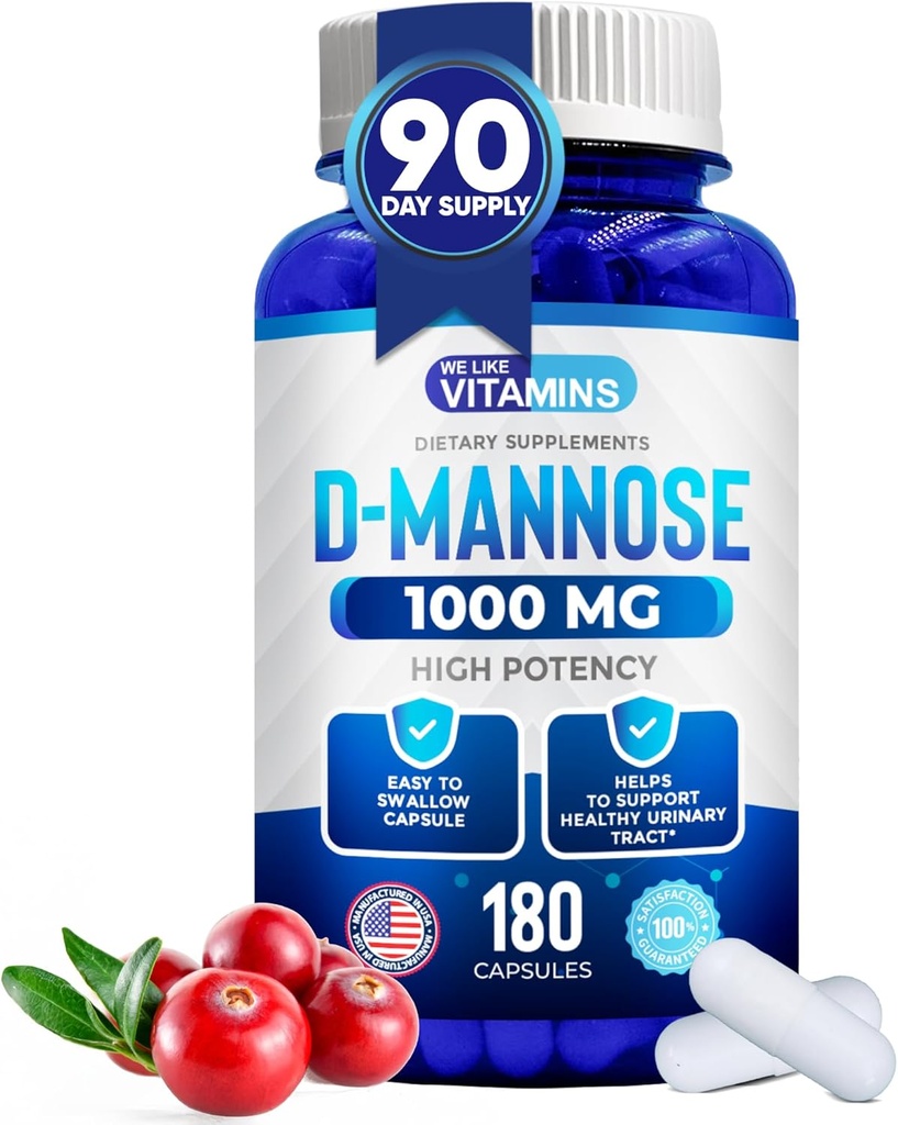 D-Mannose 1000 mg Capsules gibiyiz - 180 Swallow Veggie Capsules - Cranberry D Mannose Supplement Bladder ve Urinary Tract Health