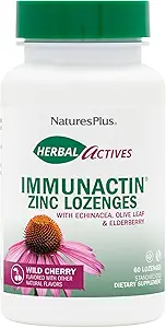 NaturesPlus Herbal Actives ImmunActin Zinc Lozenges - 10 mg Ψευδάργυρος, 60 Vegan Lozenges - Άγρια γεύση κεράσι - Ανοσοποιητικό Αναμνηστικό με Echinacea & Elderberry - Χορτοφαγικά, Χωρίς γλουτένη - 60 Σερβιέτες