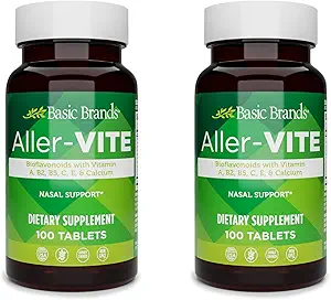 Temel Brands Aller-Vite - Doğal Alerjiler Yardım Tabletleri - Evopathic Sinus & Nasal Support with Bioflavonokles, Vitamins A, B2, B5, C, E &uba - 100 Vegan Tablet - 2Pack