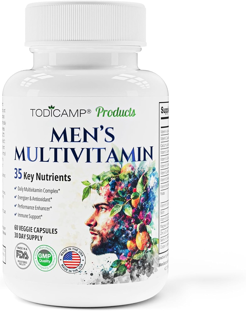 Men's Multivitamin & Mineral Kompleksi Plant-Baseds ile Kompleks - Erkekler için Multivitamin Genel Sağlık, Antioksi ve Doğal Vücut Desteği - 60 Capsules - 30 Day Supply