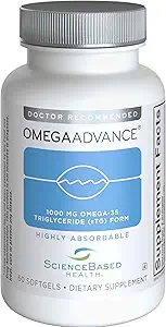 OmegaAdvance Omega-3 Fish Oil – Triglyceride Form with 1000 mg EPA & DHA – Plus Lutein & Zeaxanthin – Supports Heart, Brain Health and Eye Health – Lemon Coated – 60 Softgels
