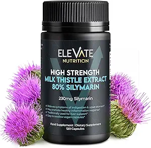 ELEVATE NUTRITION Milk Thistle - 288 mg, 80% εκχύλισμα σιλιμαρίνης - 120 κάψουλες Vegan - Συμπλήρωμα διατροφής για την υγεία μπορεί να υποστηρίξει την ευεξία του ήπατος & Digestive Comfort