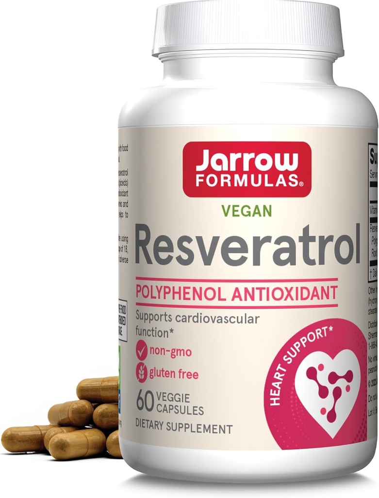 Jarrow Formulas® Resveratrol 100 mg, Diyetsel Tamam, Cardiovascular Fonksiyonlar için Antioksi Destek, 60 Veggie Capsules, 60 Day Supply