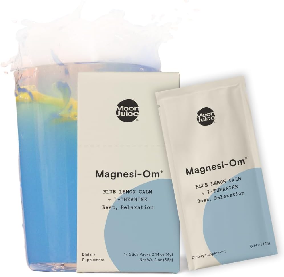 Χυμός Σελήνης - Magnesi-Om, Blue Lemon - Sticks (18 Σερβίτσια) - Υποστήριξη Εγκεφαλική Υγεία, Αναπαύεται - Μαγνήσιο Σκόνη - L-Θεανίνη - Κανονικότητα - Κομποστοποιήσιμο - 100% Εντοπιζόμενο - Vegan, Μη ΓΤΟ - 0.14oz