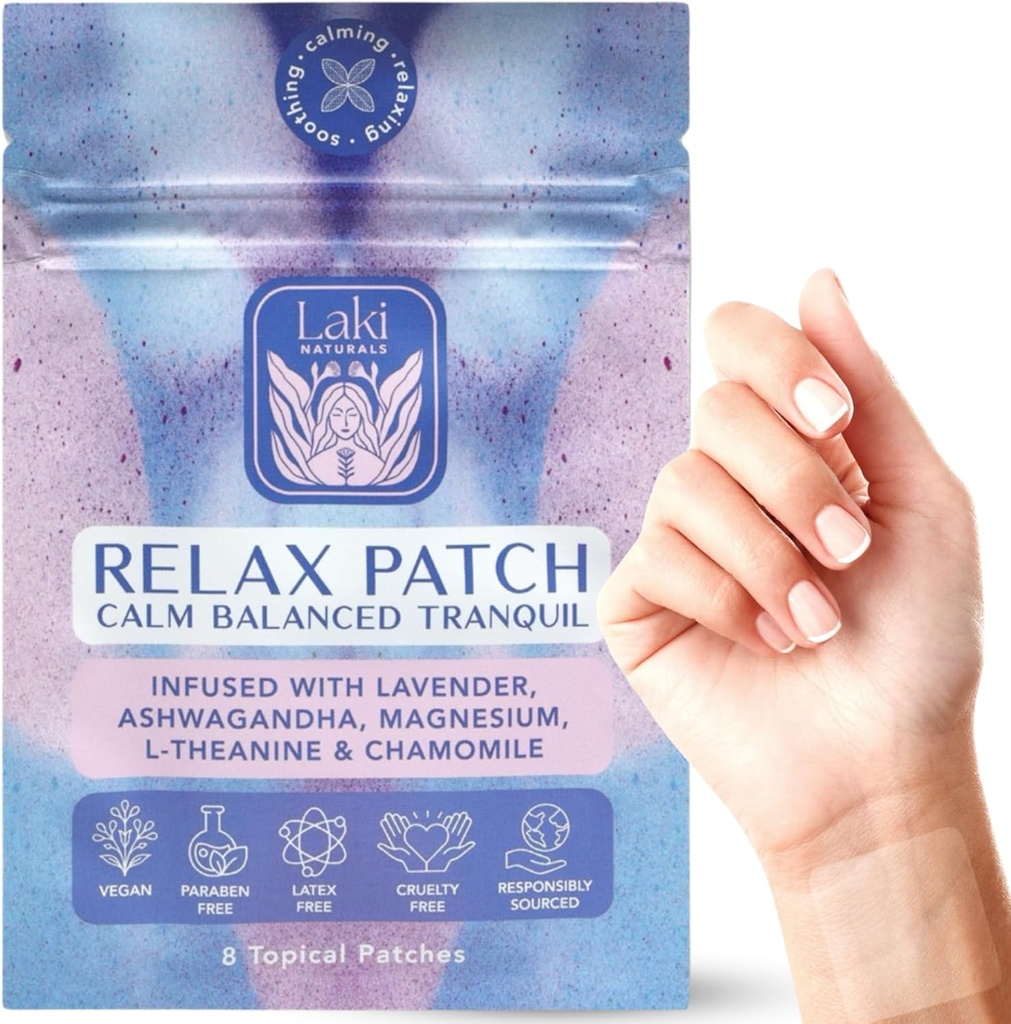 Laki Naturals Relax Patch (Pack of 8) | Doğal Plant-Based Malzemeler Stres ve Endişe için | Daha İyi Uyku için Calming Formula