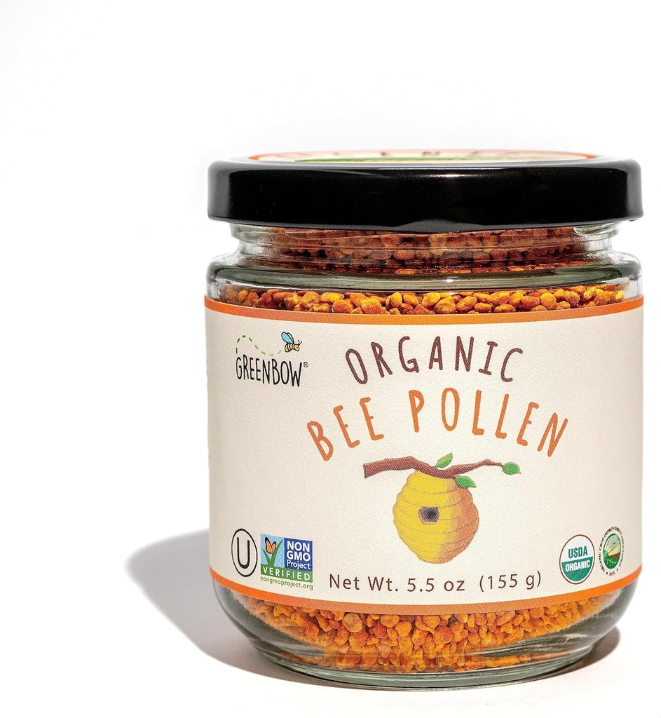 Greenbow Organic Bee Pollen - 100% USDA Certified Organic, Non-GMO, Hanal, Kosher Certified, Pure & Natural Bee Pollen - Superfood Packed with Proteins, Vitamins & Minerals - Χωρίς γλουτένη - 155g