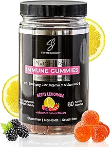 Immune Gummies - Sambucus Elderberry - Vitamin C & D - Zinc - Save Your Sick Days - Kids & Adults - Safe Ages 4 & Up - Nano Colloidal Silver - Gluten & Gelatin Free Non-GMO - Berry Lemonade - 60 Count