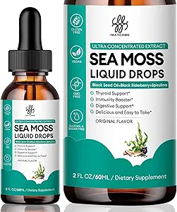 iMATCHME Sea Moss Μαύρο Έλαιο Σπόρου για το ανοσοποιητικό σύστημα, το έντερο, το δέρμα & την ενέργεια, 7 σε 1 Sea Moss Complex Υγρή Σταγόνα με Spirulina, Black Elderberry, Burdock Root, Bladderwrack, Dragon Fruit Flavor, 2 Fl Oz
