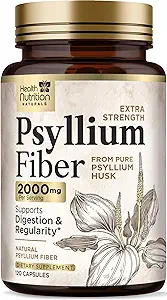 Κάψουλες Psyllium Husk 1500 mg - Χάπια Συμπλήρωμα Φυσικών Ίνων, Καθημερινή Πέψη, Υγεία Κολώνων, & Υποστήριξη Κανονικότητας, Φυτική βάση Ψύλλιο Husks Καπέλα σκόνης, Vegan, Μη-GMO - 120 Κάψουλες Veggie