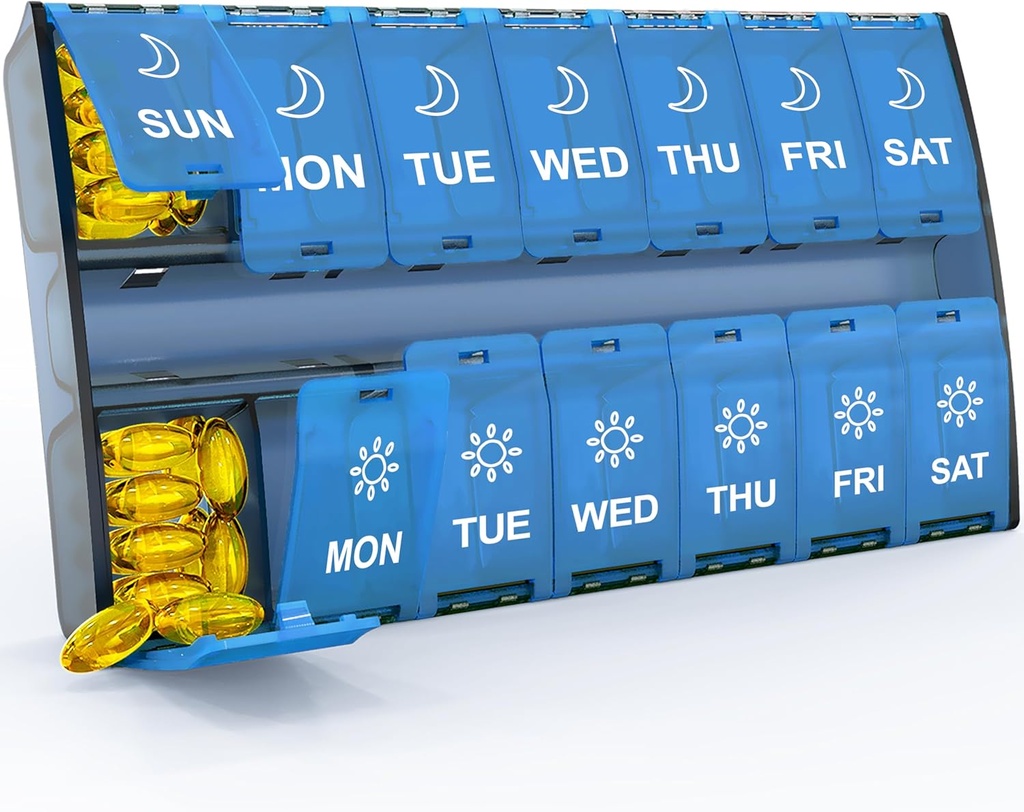 XL Büyük Haftalık Pill Organizer 2 Times A Day, Hinged Lids Günlük Vitamin Pill Box Sahibi Am Pm, Big Pill Konteyner 7 Gün, İlaç Organize Bir Gün Boyunca Bir Gün Boyunca Organize Ediyor, Tıp Eklenme