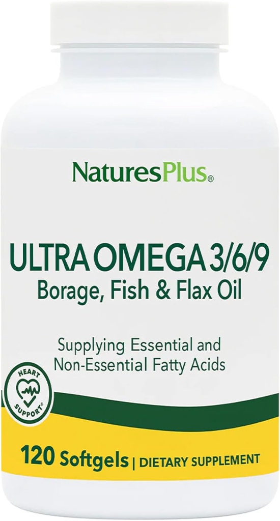 Natures Plus Ultra Omega 3 6 9-1200 mg, 120 Softgels - Borage Oil, Fish Oil, Flax Oil Supplement - Gluten-Free - 120 Hizmet