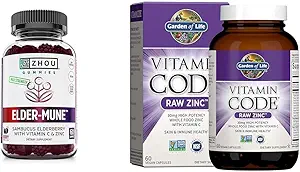 ZHOU Nutrition Gummys Elderberry with Garden of Life Zinc for Immune Health, Antioxidant Support, 60 Gummies & 30mg Ψευδάργυρος
