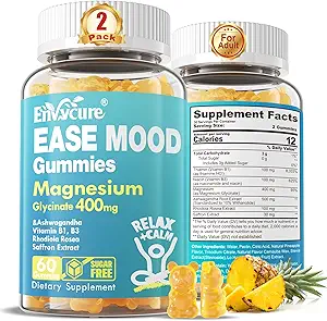 Sugar Free Magnezyum Glycinate Gummies 400mg with Ashwagandha, B1, B3, Rhodiola Rosea & Saffron for Support Rest, Mood & Calm Magnezyum Gummies for Yetişkinler, Chewable Supplement, Vegan, 120Ct